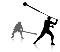 Siluetas de jugadores de jugger con cadena y pompfen